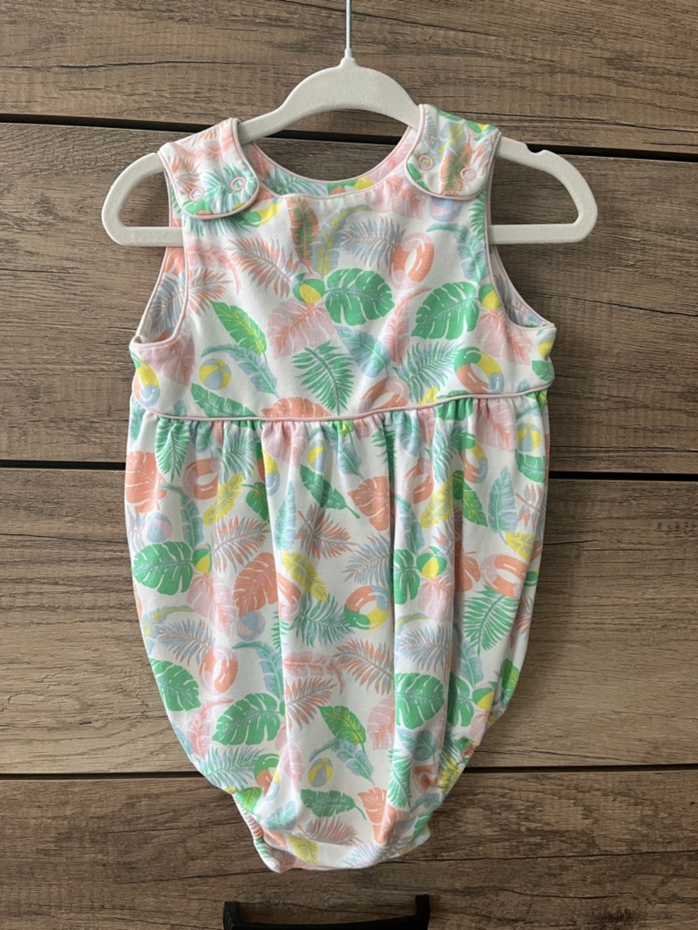 Tropical Leaf Baby Romper in Pastel Green & Peach